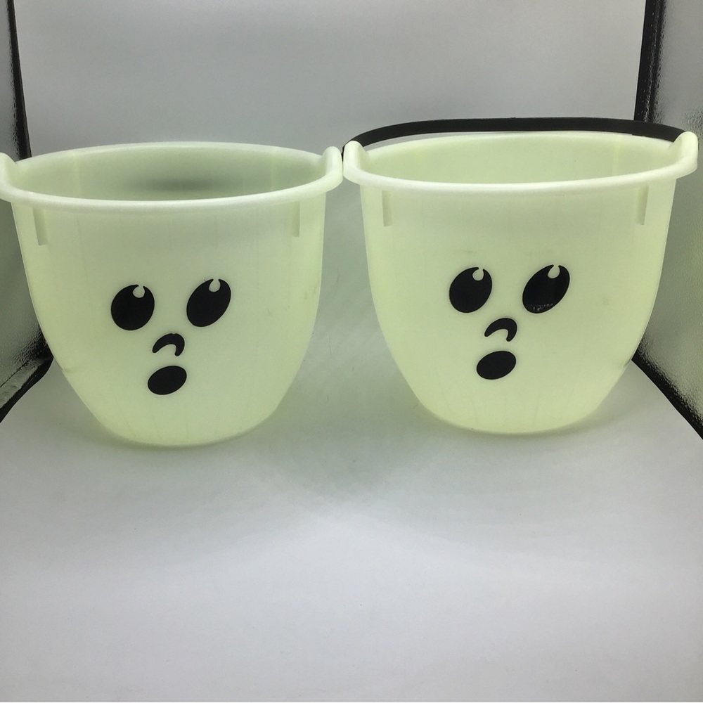 Vintage Blinky Products - Halloween Ghost Glow In The Dark Bucket 7" Set Of 2